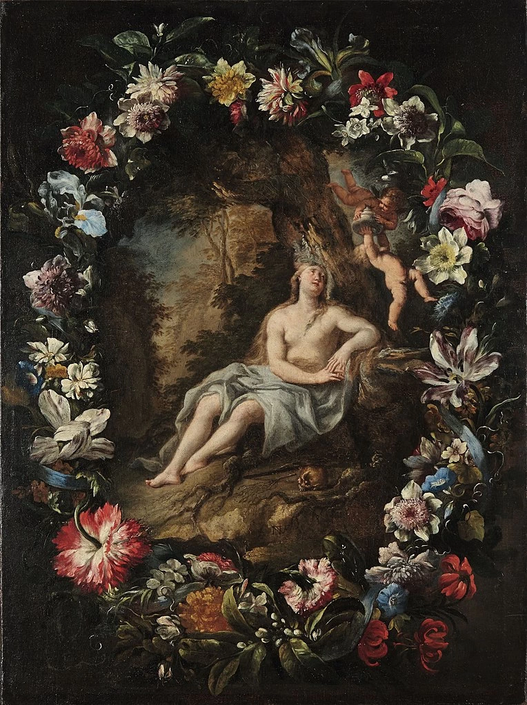 Maddalena penitente in una ghirlanda di fiori